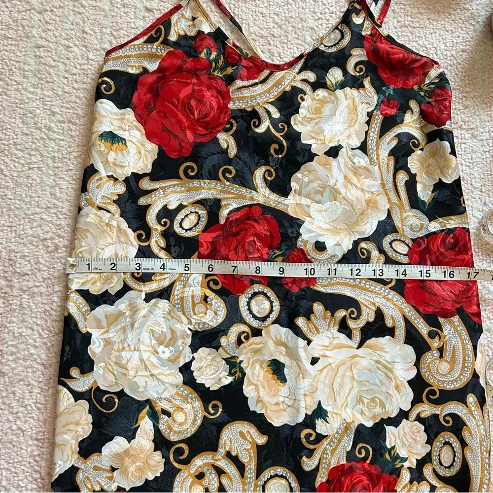 Vintage LA Intimates Rose Satin Slip Nightgown Dark Floral Size Small Old Money - Picture 8 of 14